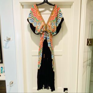 Farm Rio long Chiara Maxi Dress Worn one time. Butterfly design, beaded tassels.